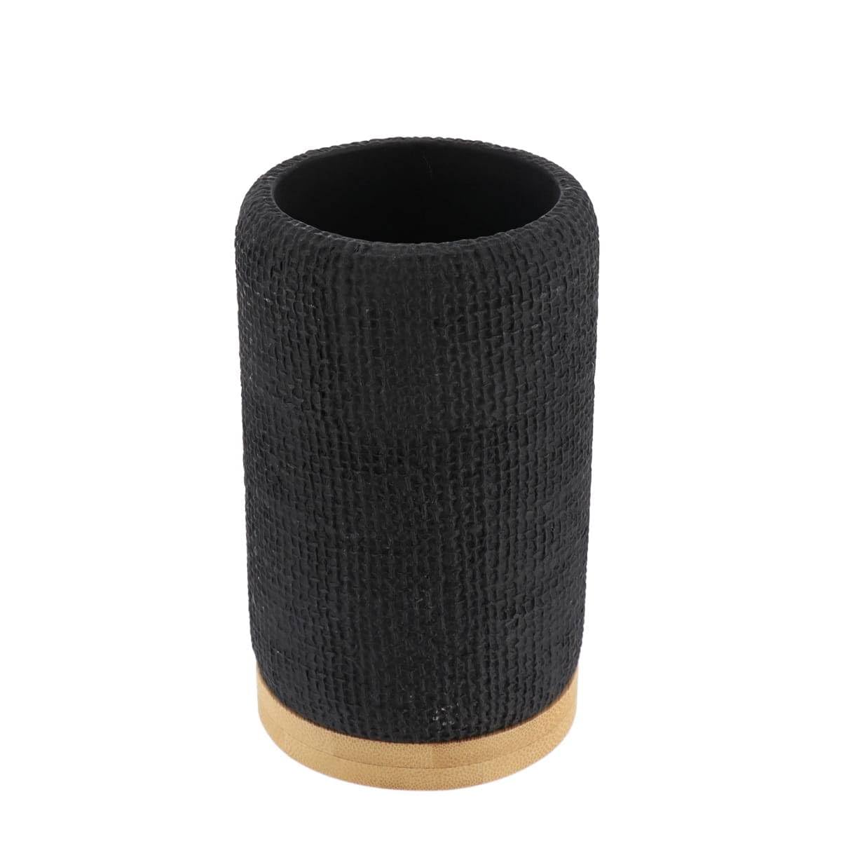 Tendance - Round Polyresin Tumbler with Mesh and Bamboo Effect - Black