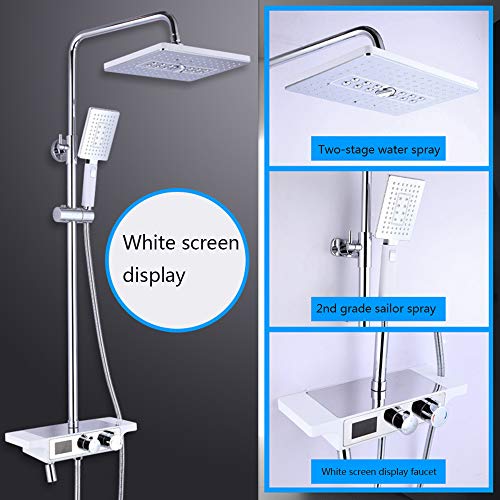Duschthermostat Thermostat 38 °C, Digitalanzeige, mit Überkopf-Regen und Handbrause, zweistufiger Wasserstrahl für Badezimmer, Chrom, weißes