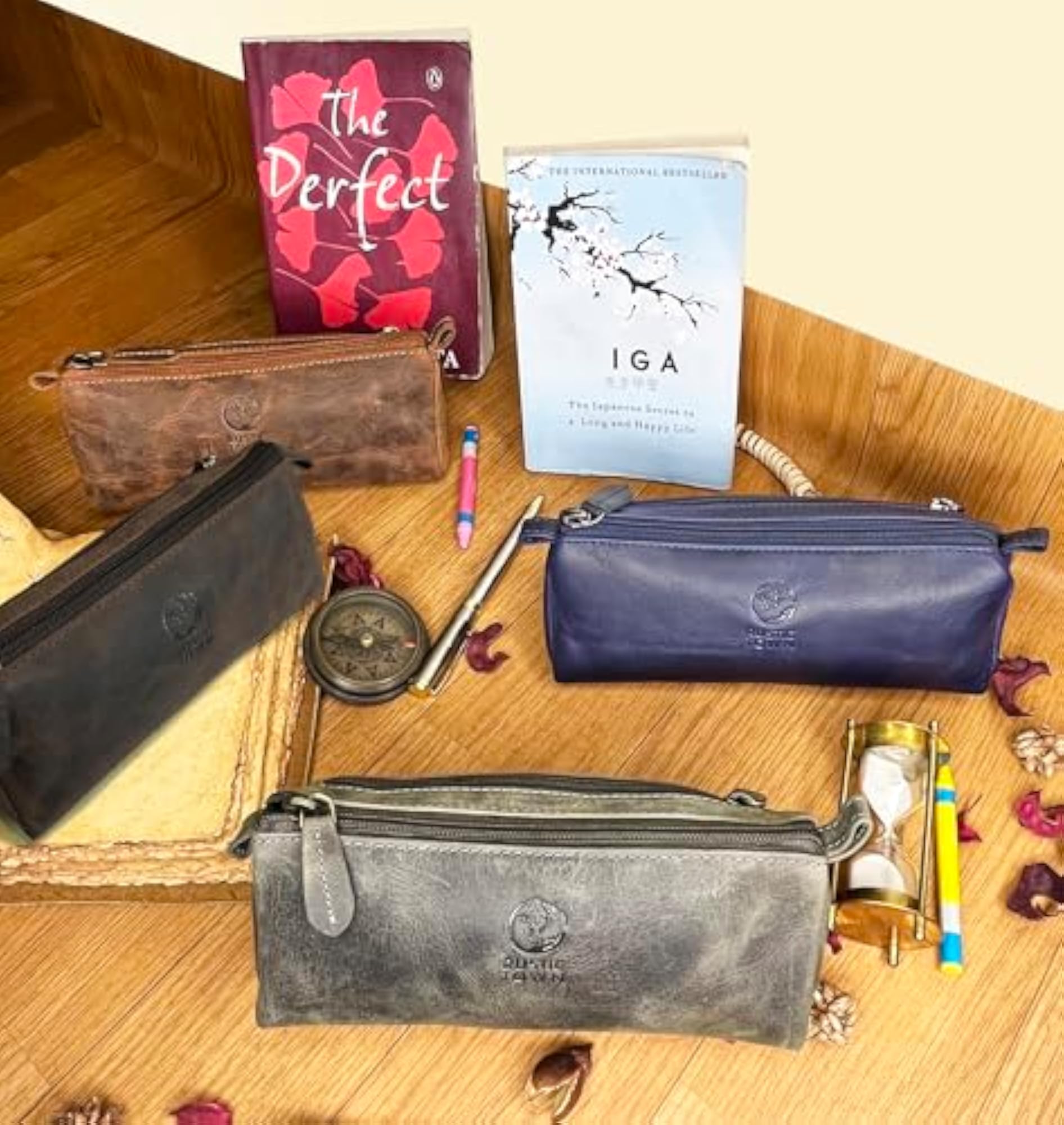 Leather Pencil Case, Zippered Bag for School & Office