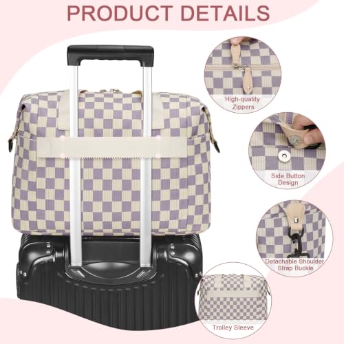 Image of Pritent Diaper Bag Tote - Diaper Baby Bags with Pacifier Case, Shoulder Straps, Stroller Clips, Waterproof Large Mommy Maternity Travel Baby Bag for Mom and Dad, Checkered purple, Medium