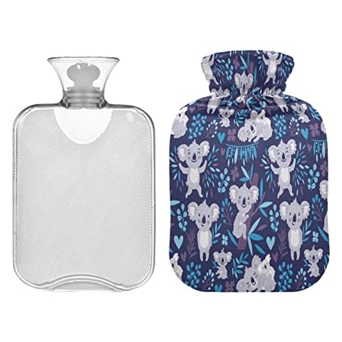 JUMBEAR Cute Koala Bears and Leaves Hot Water Bottles with Velvet Cover, 1L Large Hot Water Bag for Warm Pain Relief and Cold Heat Therapy Warm in Winter Gifts, Fit for Kids/Adult Cover