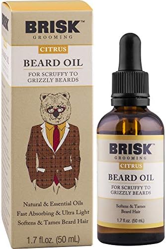 Brisk Beard Grooming Oil Liquid, Citrus for Beard Hair, 1.7 Oz