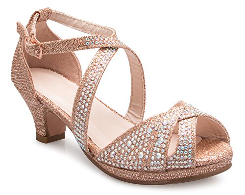 Image of Olivia K Girl's Cute Adorable Strappy Glitter Open Toe Heel Sandals - Adjustable buckle