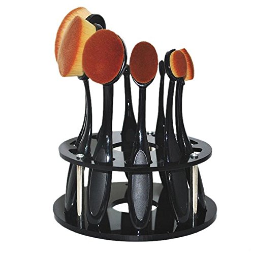 Cosmetic Shelf, Yoyorule 10 Hole Oval Makeup Brush Holder Drying Rack Organizer Shelf Tool (Black)
