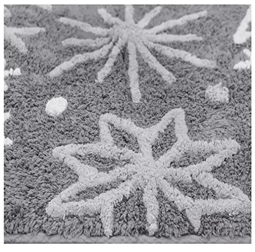 St. Nicholas Square Snowflake Bathroom Rug, Soft And Absorbent Cotton Yarn Pile, Winter Bath Decor Gray Mat With White Snowflakes, 20 X 30 Inches Rectangle #TOP2