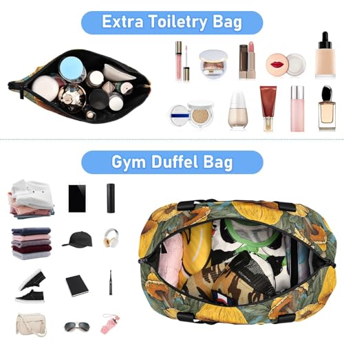 ALAZA Mushrooms Sunflowers Gym Bag Sports Duffel Bag with Shoes Compartment, Overnight Weekender Travel Tote Bag for Women Men Trip College4