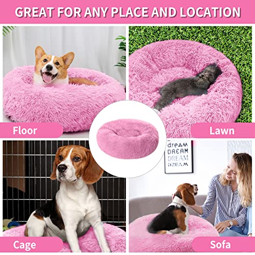 LuckyZoo77 Flauschiges Hundebett Rund 50 cm – Weiches Donut Katzenbett für kleine Hunde & Katzen, Waschbar & rutschfest, Plüsch Haustierbett, Rosa