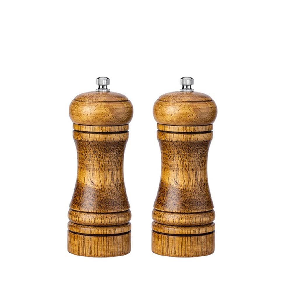 FUYTERY Wooden Salt and Pepper Grinder Adjustable Ceramic Rotor Refillable Spice (2, 5'')