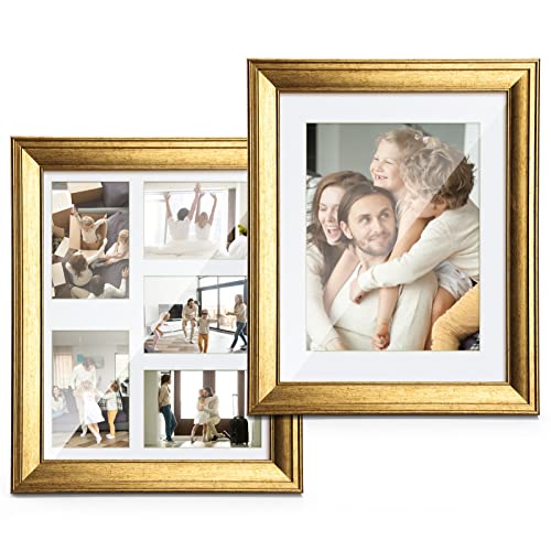 Twing 11X14 Picture Frame Gold Displays 8X10 Photo Frame With Mat Or 11X14 Without Mat,Made Of Plexiglass, Mdf Wood, Wall Mounting Only, Ideal Gift To Family And Friends #TOP1