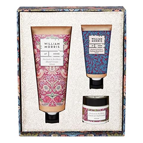 William Morris At Home Patchouli & Red Berry Hand Care Gift Set | 100ml Hand Cream, 50ml Hand Scrub & 35ml Nail & Cuticle Cream | Essential Oils | Vegan Friendly Cover