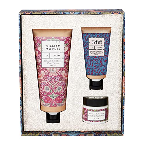 William Morris At Home Hand Cream 100ml, Hand Scrub 50ml, Nail and Cuticle Cream 35ml, Hand Care Beauty Gift Set