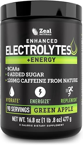 Bebida de recuperación de electrolitos en polvo + energía (90 porciones  manzana verde) con sal real + BCAA suplemento de electrolitos sin azúcar