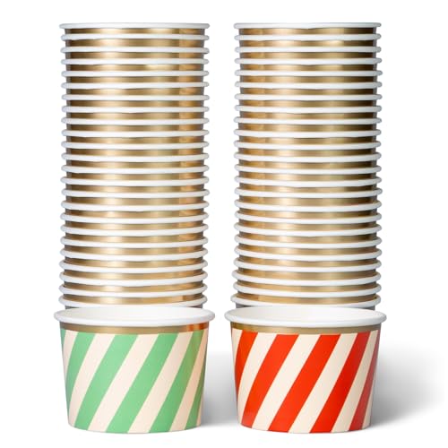 Gobelets à crème glacée en papier, 50 unités, 250 ml, bols à dessert jetables pour aliments chauds ou froids, assiettes festives pour fêtes de Noël,...