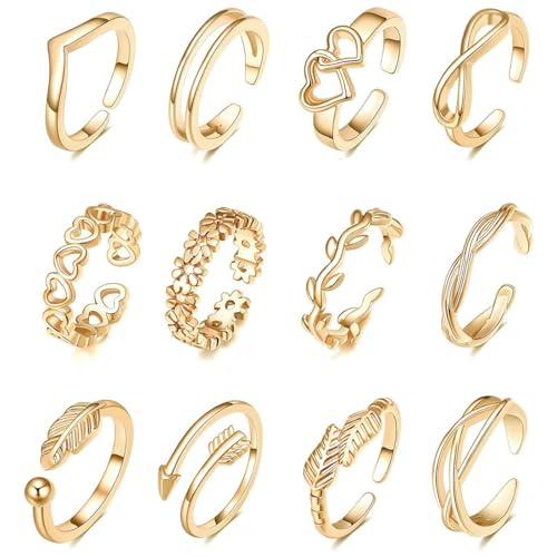 GXGM - GXGM 12 Pcs Réglable Femme Bague Orteil Plaqué Or Simple Flèche Ouverte Fleur Coeur Pied Bijoux Bague Orteil Ensemble