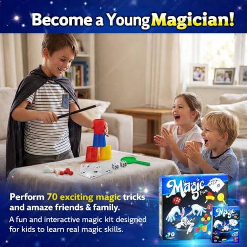 Image of DZLING 70 Tricks Magic Kit for Kids - Learn the Art of Magic with Cups, Cards, Rope & Wand | Beginner Magic Set | Educational Magic Toy | Magic Game Set for Boys & Girls 8+ Years (Magic 70)