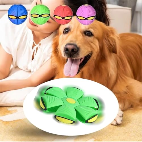 UNIHOC Haustier Frisbee Ball, Outdoor Spielzeug Hund, Flying Saucer Ball für Hunde, Interaktives Hund Spielzeug Frisbee für Hundetraining, Werfen, Fangen, Grün