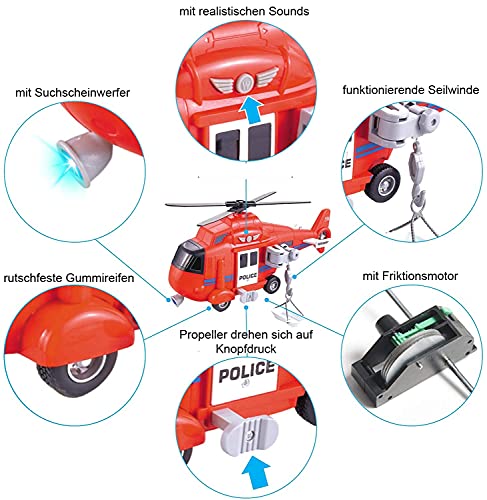 Brigamo γππ§ππ’π πΏπππ‘γ Hubschrauber Flugzeug Spielzeug mit Sound, Drehpropeller, funktionierender Seilwinde und Suchscheinwerfer