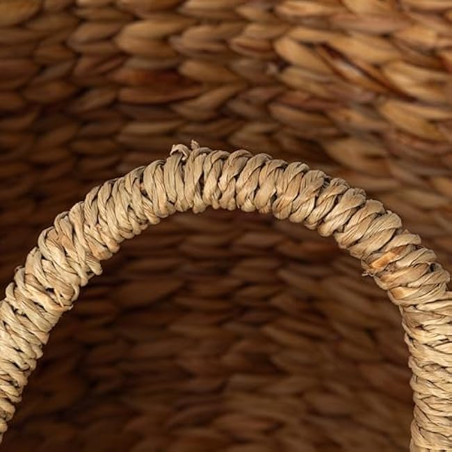 Household Essentials Round Handwoven Water Hyacinth and Seagrass Basket with Handles, Natural