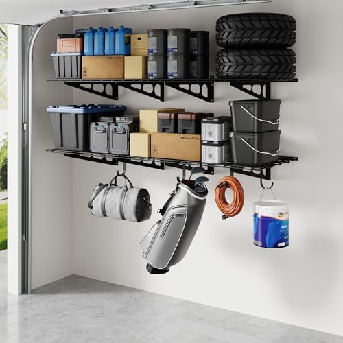 FLEXIMOUNTS 2-Pack Garage Shelving with Hooks, 2x6ft Storage Shel...