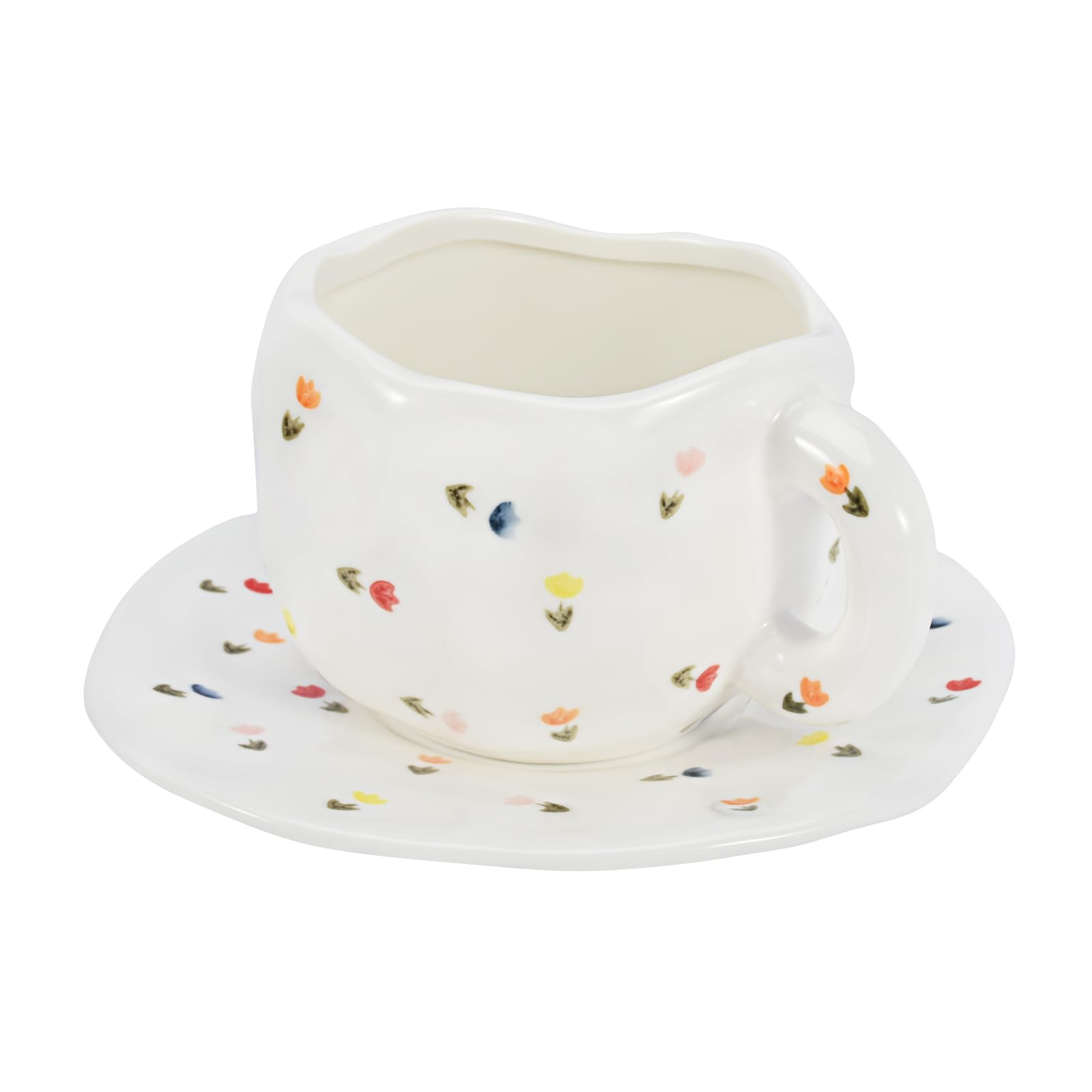Koythin Ceramic Coffee Mug, Cute Pink Cup for Women with Saucer for Office and Home Dishwasher and Microwave Safe