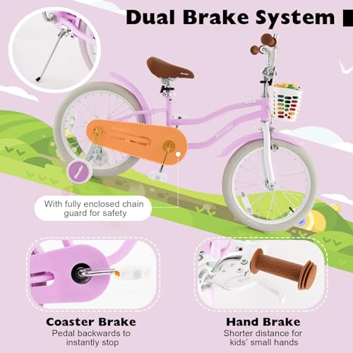 Image of BABY JOY Kids Bike, 12 14 16 18 20 Inch Boys Girls Bike w /Removable Basket | Kids Bicycle with Adjustable Seat & Handlebar, Handbrake & Coaster Brake, Training Wheels or Kickstand (Multi-Color Choices)