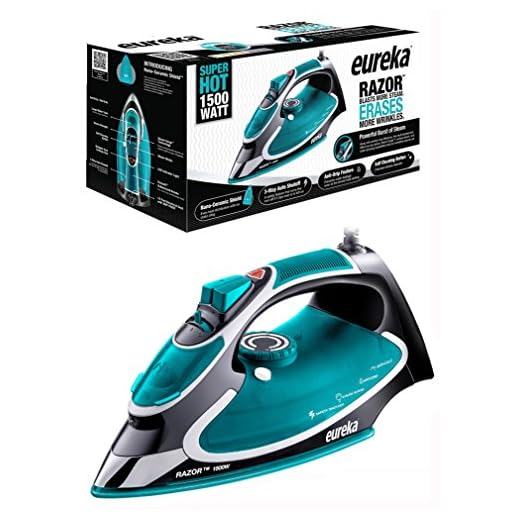 Eureka Razor Powerful Steam Iron Burst, Non-Stick Ceramic Soleplate with Auto-Off Super Hot 1500 Watt Iron Aqua Pouch Included