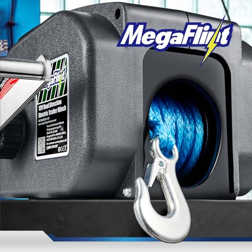 Megaflint Trailer winch,Reversible electric Winch, for boats up to 6000 lbs.12V DC,Power-in, Power-out, and Freewheel operations,30% higher winching power than regular 6000 lbs winch.