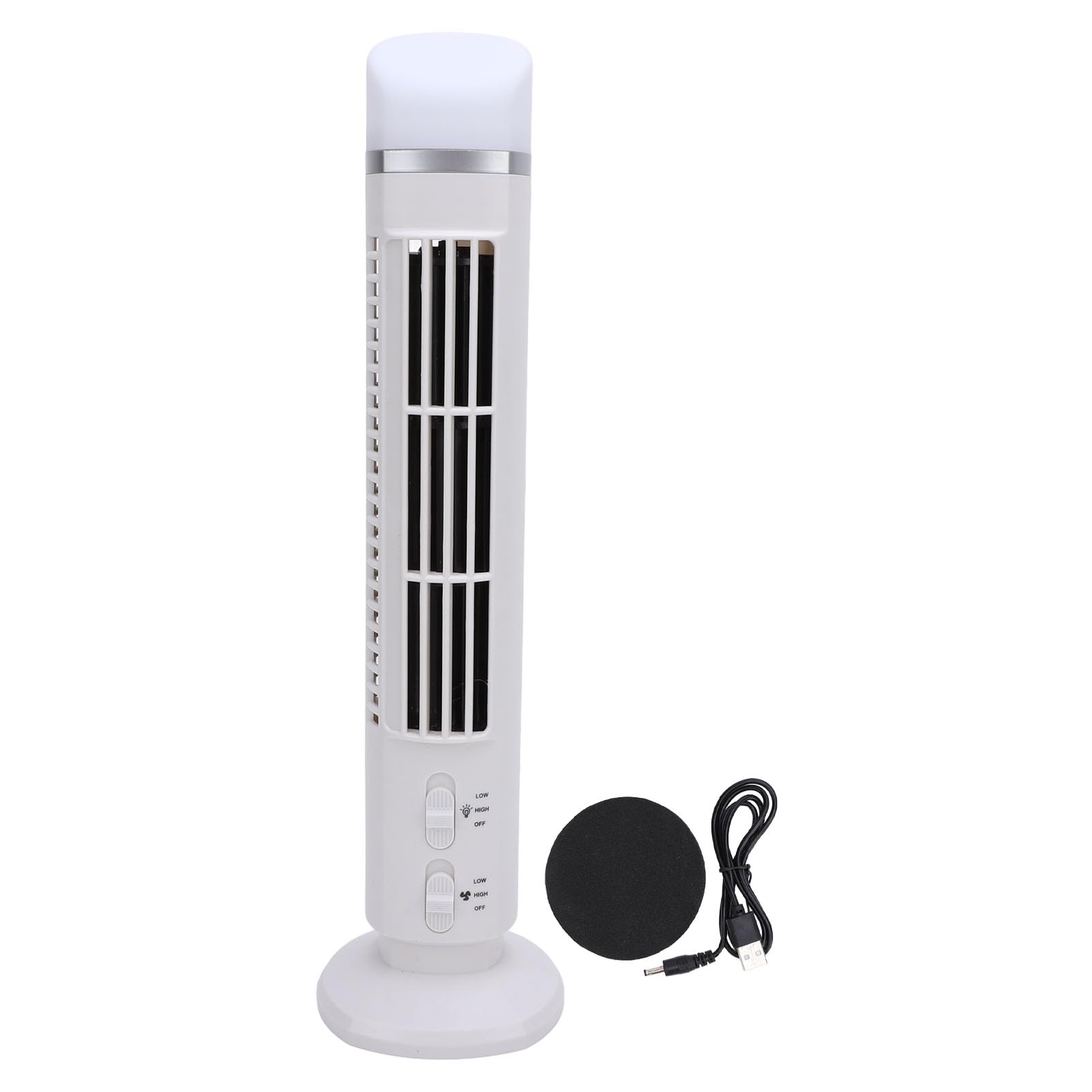 Tyenaza flügelloser Turmventilator, tragbar, einstellbare Geschwindigkeit, geräuschlos, kompakt, platzsparend, USB-Schreibtisch, flügelloser Ventilator mit Licht für Zuhause, (White)