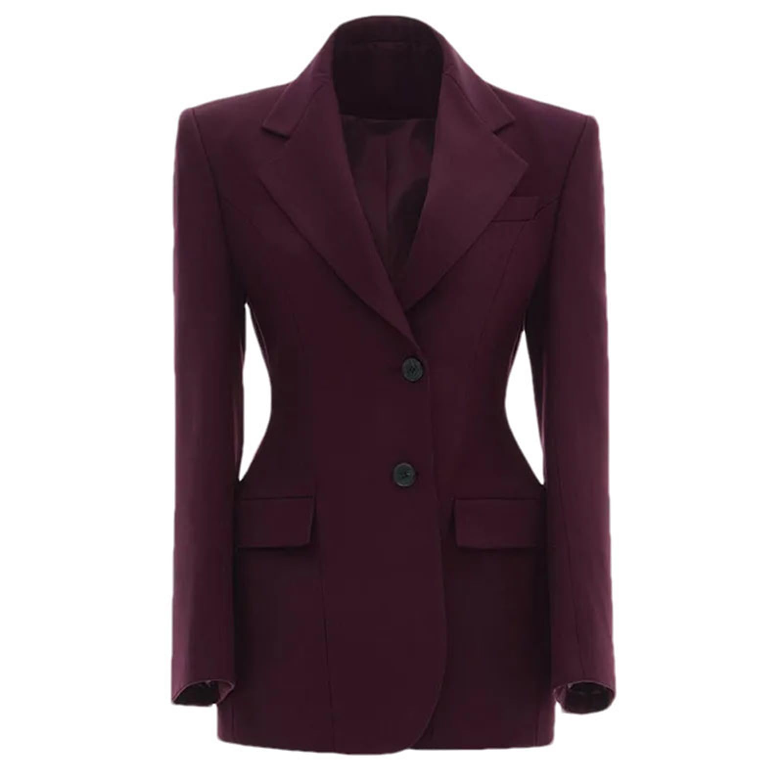 Womens Waist-Hugging Notched Lapel Single-Breasted Suit Jacket Shoulder Pads Office Street Chic Blazer