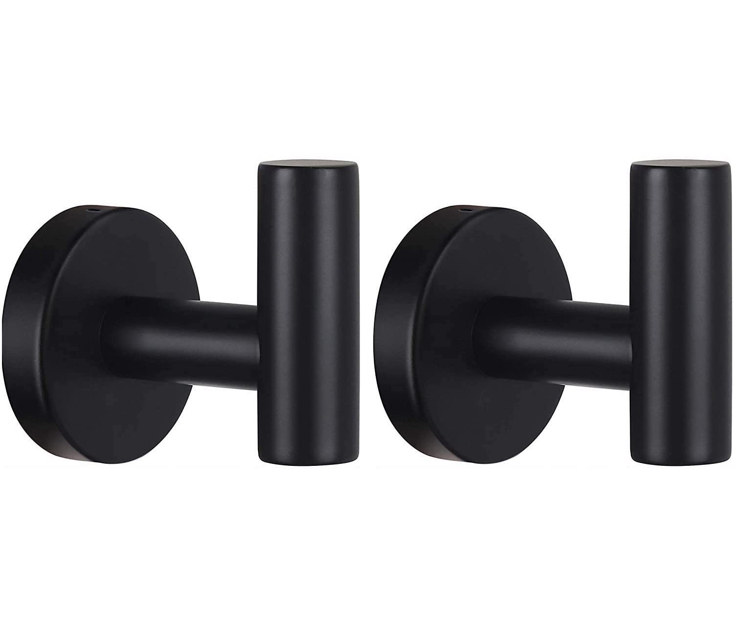 YUET 2 Pcs Bathroom Towel Hook,Screw in Metal Coat Hooks Matte Black Robe Hook SUS 304 Stainless Steel Heavy Duty Door Hanger Towel Robe Clothes Closet Sponges Holder for Bathroom Hotel (Black)