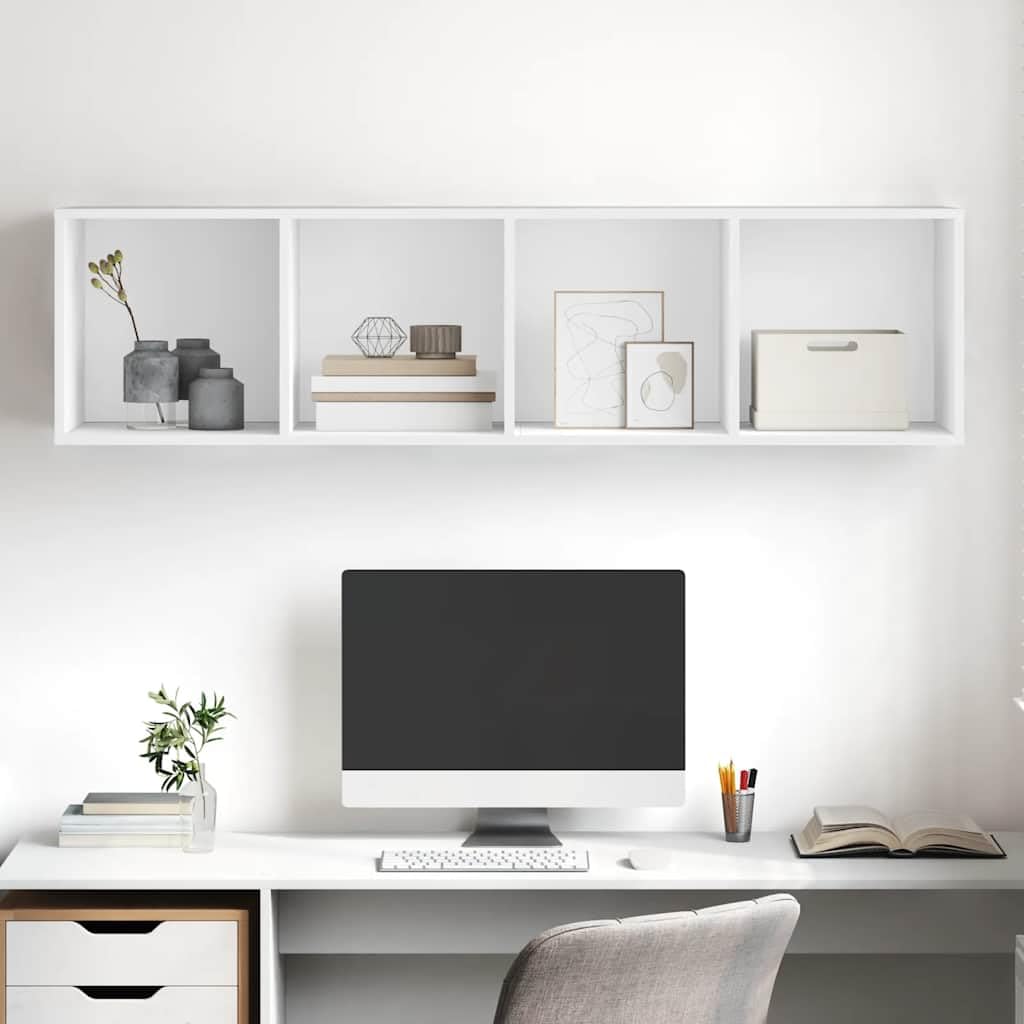 Mueble de TV blanco 37 x 37 x 142,5 cm, mueble de TV colgante de madera con 4 compartimentos, diseño moderno y construcción robusta para salón, dormitorio, oficina
