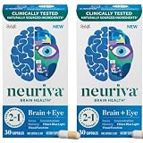 NEURIVA Brain + Eye Supplement for Memory, Focus & Concentration with Lutein & Vitamins A C E and Zinc for Eye Health & Zeaxanthin to Filter Blue Light, 30ct Capsules (2 Pack)