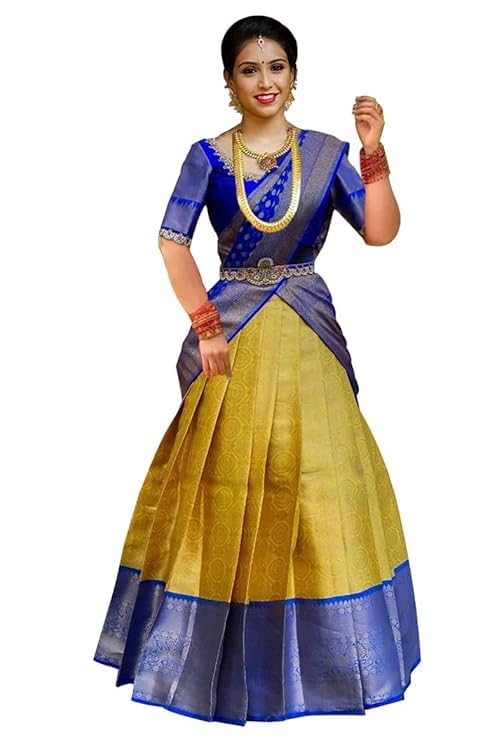 Image of ZITON Women's Indian Traditional Kanjivaram Silk Pure Weaving Lehenga Choli Along With Dupatta And Blouse Piece, Half Saree (Unstitched)