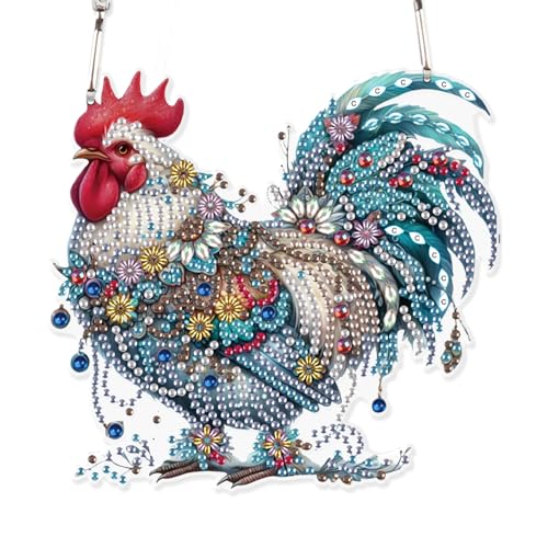 Image of AiYuanzsh Animal Rooster DIY Diamond Art Ornament Kits 5D Diamond Painting Hanging Kit for Adults, Creative Acrylic Pendant, Special Shaped Crystal Rhinestones Wall Ornaments, Home Decoration Craft