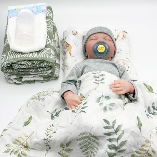 Image of Muslin Swaddle Blanket, 100% Viscose Made from Bamboo Muslin Swaddle Blankets for Boys and Girls, Baby Receiving Swaddles, Unisex Receiving Blanket Newborn Gifts (Eucalyptus Leaves)
