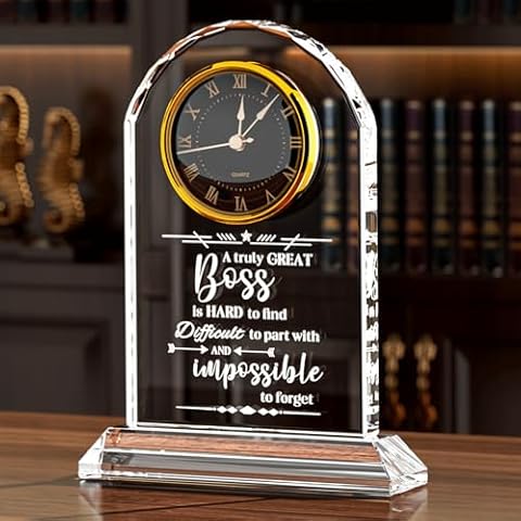 Ornalrist Boss Gifts for Men Women K9 Crystal Clock, Gifts for Retirement Female Boss, Boss Appreciation Gift for Men, Boss's Day Gift Idea, Boss Mentor Leader Desk Office Home Decor Cover