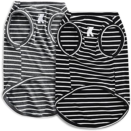 Koneseve Dog Shirt Vest Lightweight Stretchy Dog T-Shirt Soft Cool Shirts Sleeveless Stripe Vests Breathable Clothes for Puppy Kitty Cats Small Medium Large Dogs 2 Pack Black + Grey [XL/Extra Large]