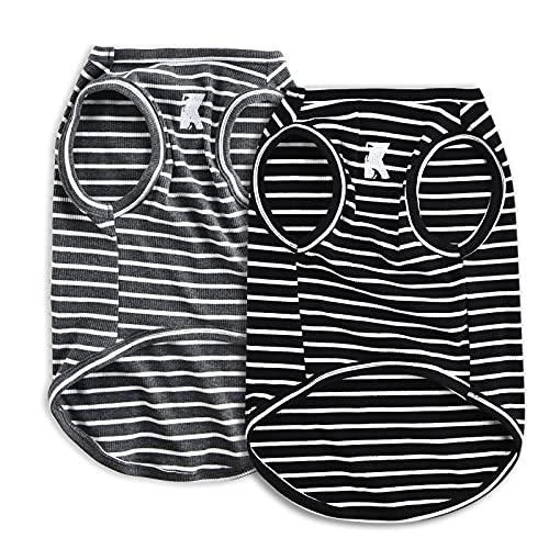 Image of Koneseve Dog Shirt Vest Lightweight Stretchy Dog T-Shirts Soft Cool Shirts Sleeveless Stripe Vests Breathable Clothes for Puppy Kitty Cats Small Medium Large Dogs 2 Pack Black + Grey [ S /Small ]