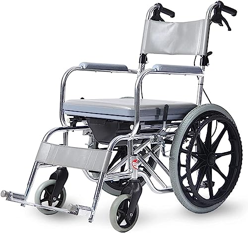 Manual Wheelchairs for Adults, Portable Folding Easy to Carry Elderly Disabled People Non-Slip Wear-Resistant Shock-Absorbing Push-Type Self-Propelled Walker (Color : Grey)