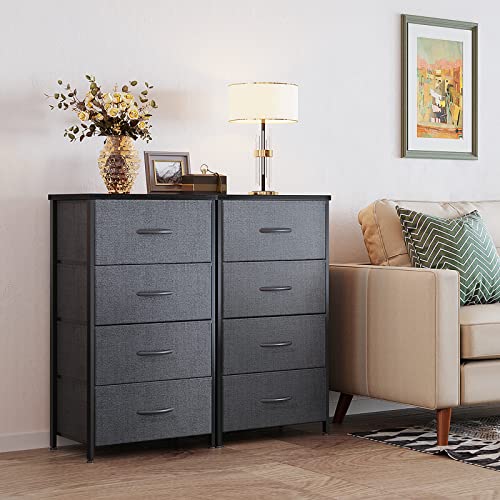 Odk Dresser For Bedroom With 4 Drawers, Chest Of Drawers Fabric Tall Dresser, Closet Drawers Easy Assembly With Sturdy Steel Frame Closet Drawers, Wood Top (Dark Grey) #TOP6