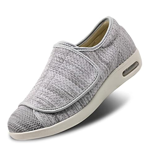 MEJORMEN Men's Diabetic Shoes Extra Wide Width Easy On & Off Walking Sneakers with Air Cushion & Breathable Mesh, Support for Elderly Men, Swollen Feet, Edema, Plantar Fasciitis, Light Gray, 7 UK