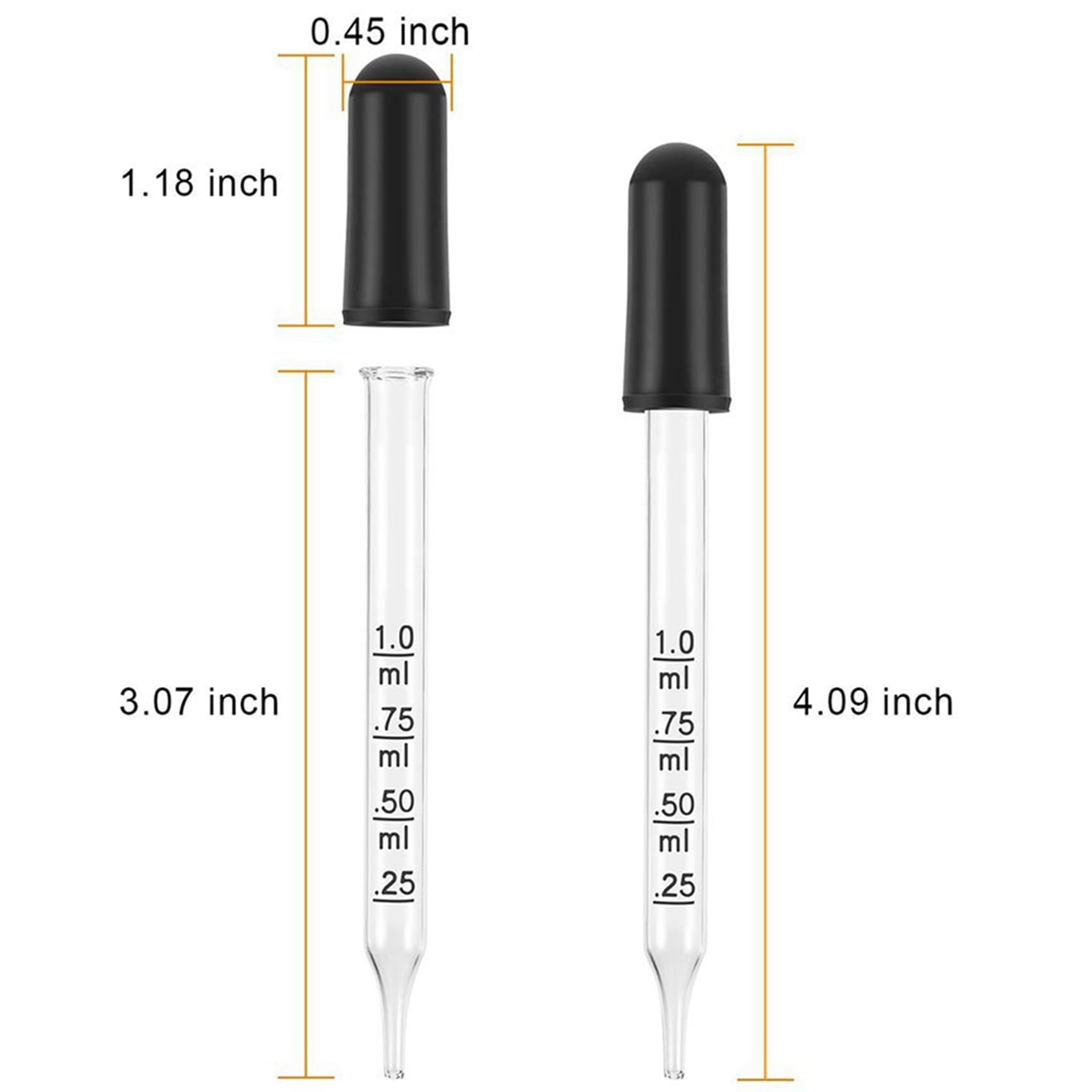 200 cuentagotas de vidrio de 1 ml, pipetas cuentagotas con bombilla de succión negra, para maquillaje líquido artístico, estilo de punta recta