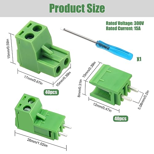 YIXISI 40 Paare PCB Mount Screw Klemmenblock Pluggable, 5.08mm 2 Pin PCB Terminal Block Stecker, Schraubklemmenblock Verbinder, für Leiterplatte