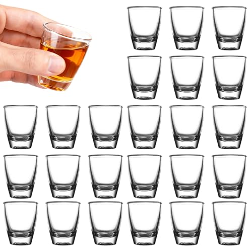 24 PCS Vasos De Chupito, Vasos de Chupito de 35 ml, Vaso de Vidrio Templado, Vaso Para Beber Directamente, Copas de Cristal en Forma de Huevo para Fiestas, con Base Gruesa, Para Aguardiente, Vodka