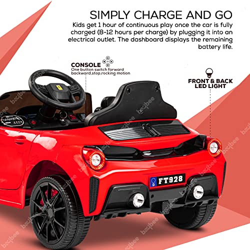 Image of Baybee Tuborg Rechargeable Battery-Operated Ride on Electric Car for Kids | Ride on Baby Car with Foot Accelerator & Music | Battery Operated Big Car for Kids to Drive 2 to 6 Years Boy Girl (Red)