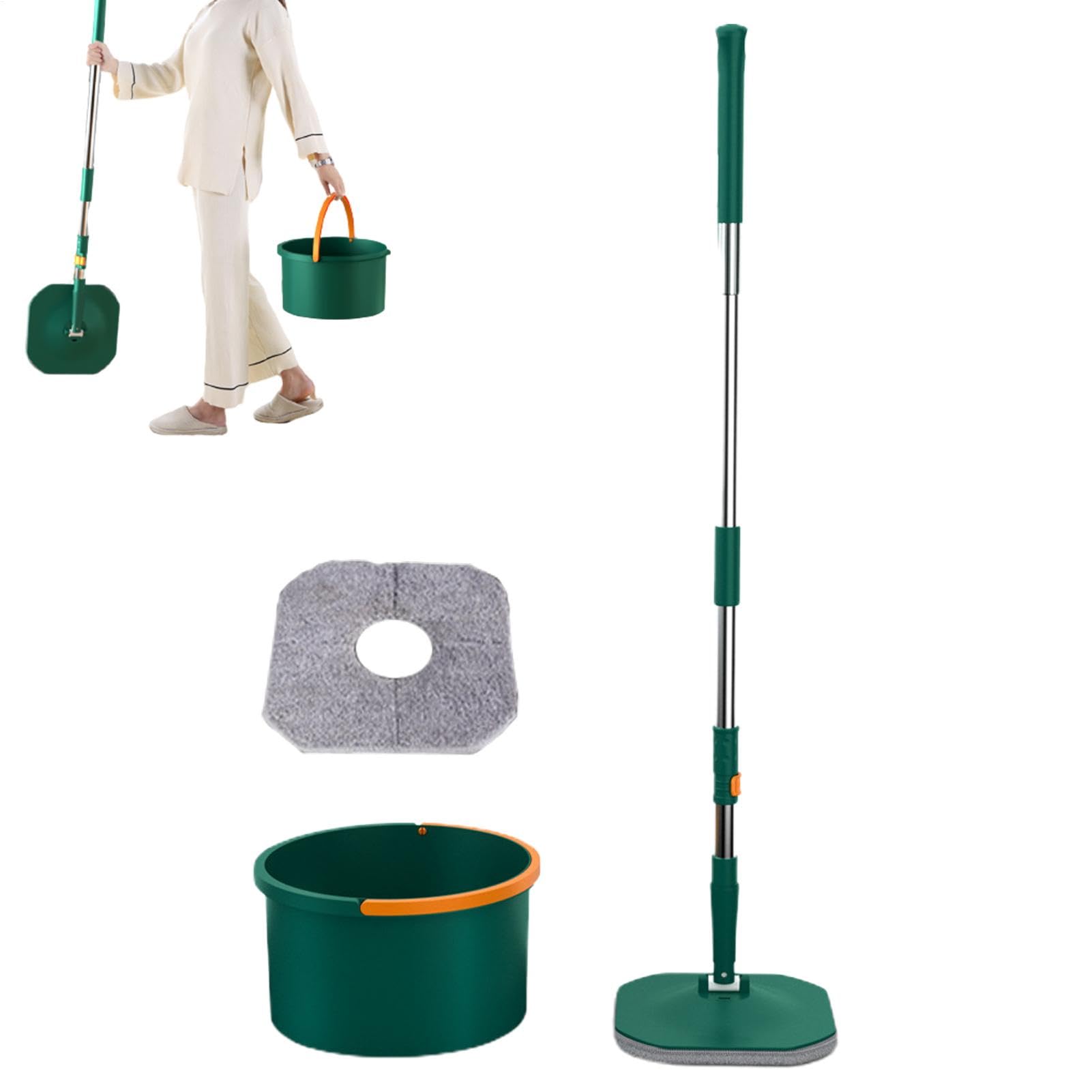 fregona giratoria, fregona giratoria y cubo - Fregona giratoria cuadrada multifuncional - Trapeador de polvo portátil de microfibra para pisos de madera con escurridor para limpieza de pisos de baldos