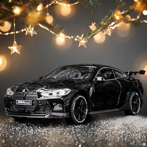 Image of Scale 1:32 B.M.W M4 - Black Alloy Diecast Pullback Metal Car Toy with Sound Light & Opening Doors - Best Gift Toy for Kids
