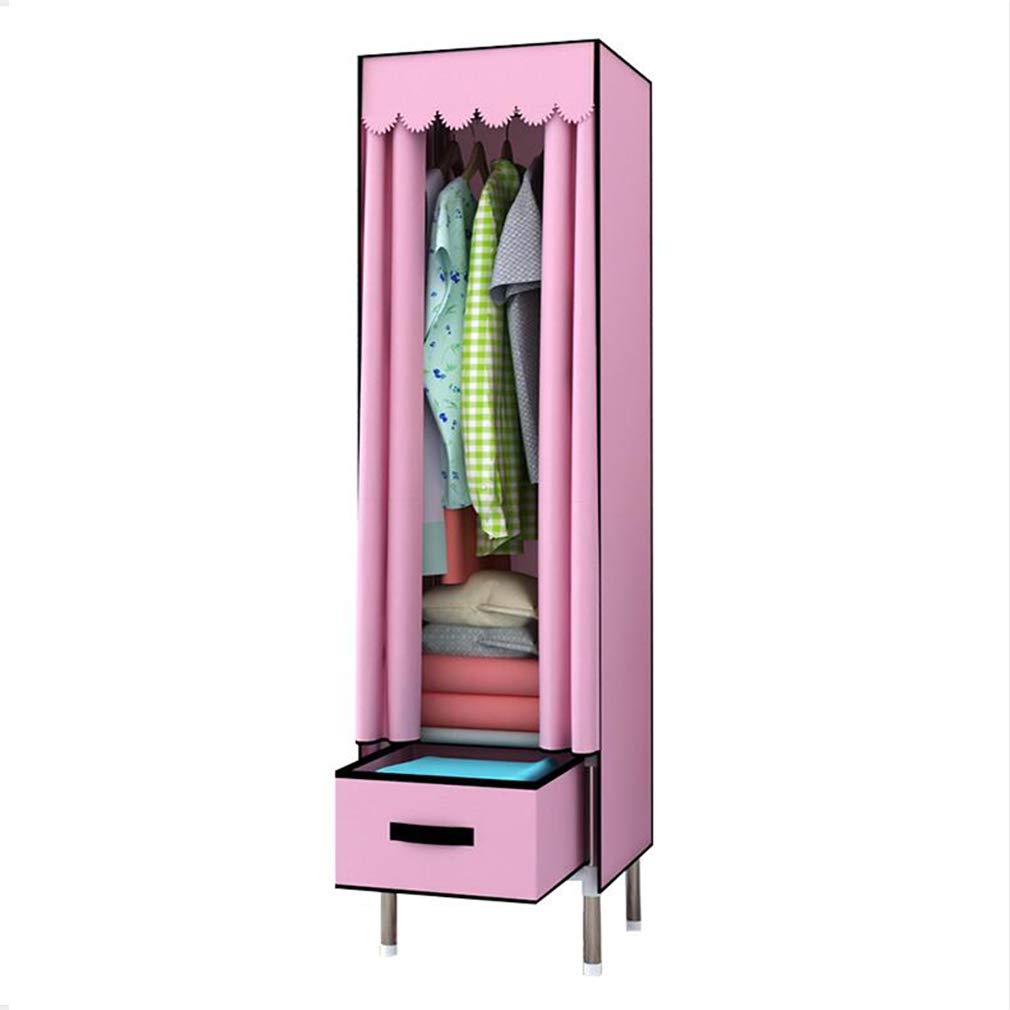 Armario de tela rosa portátil de 39x45x165cm para guardar ropa en dormitorios