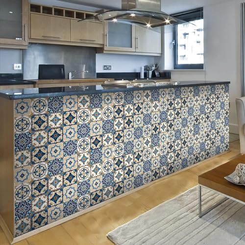 Image of Moroccan Tile Peel And Stick Tile Backsplash Removable Waterproof Self-Adhesive Square Wall Sticker For Kitchen Bathroom Furniture Living-Room Wall Home Decor Roll (60Cm*200Cm), 60 MM