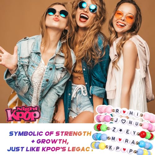 AICase for Kpop Demon Hunters Merch Rumi Zoey Mira jinu Inspired Bracelets 5 Pcs Stackable Stretch Friendship Beaded Bracelets for Huntrix Saja k pop Merchandise Jewelry Gifts for Fans_574